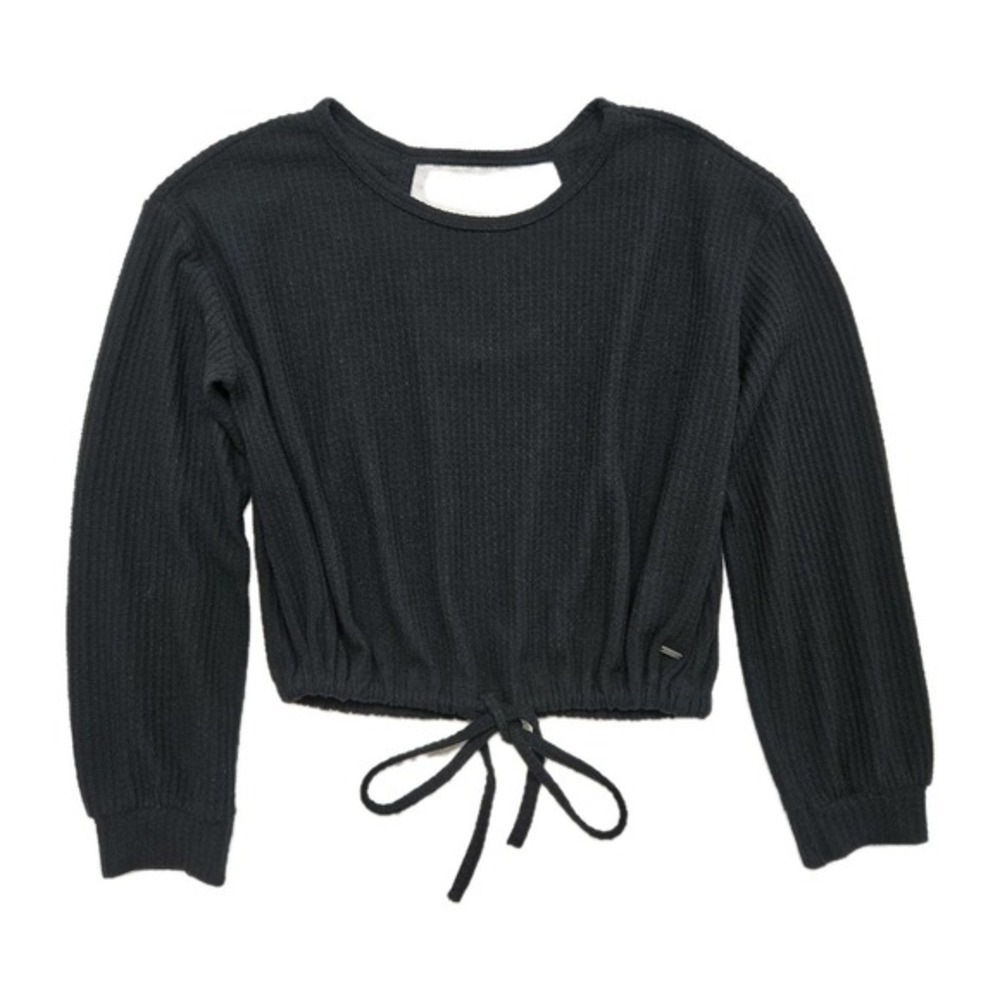 Hollister Cropped Waffle Knit Boyfriend Long Sleeve Open-back Black Trendy XS